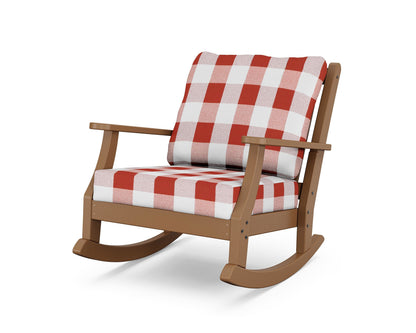 Country Living Wovendale Deep Seating Rocking Chair in Teak / Buffalo Plaid Crimson
