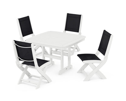POLYWOOD® Coastal Folding Side Chair 5-Piece Dining Set in White / Black Sling