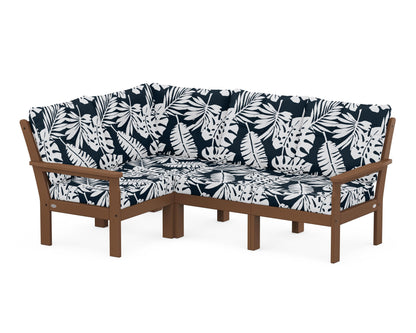 POLYWOOD® Vineyard 4-Piece Sectional in Teak / Leaf Marine Indigo