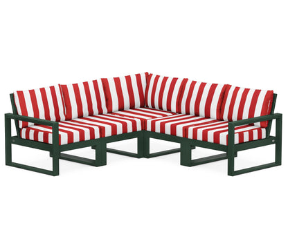 POLYWOOD® EDGE 5-Piece Modular Deep Seating Set in Green / Cabana Stripe Crimson