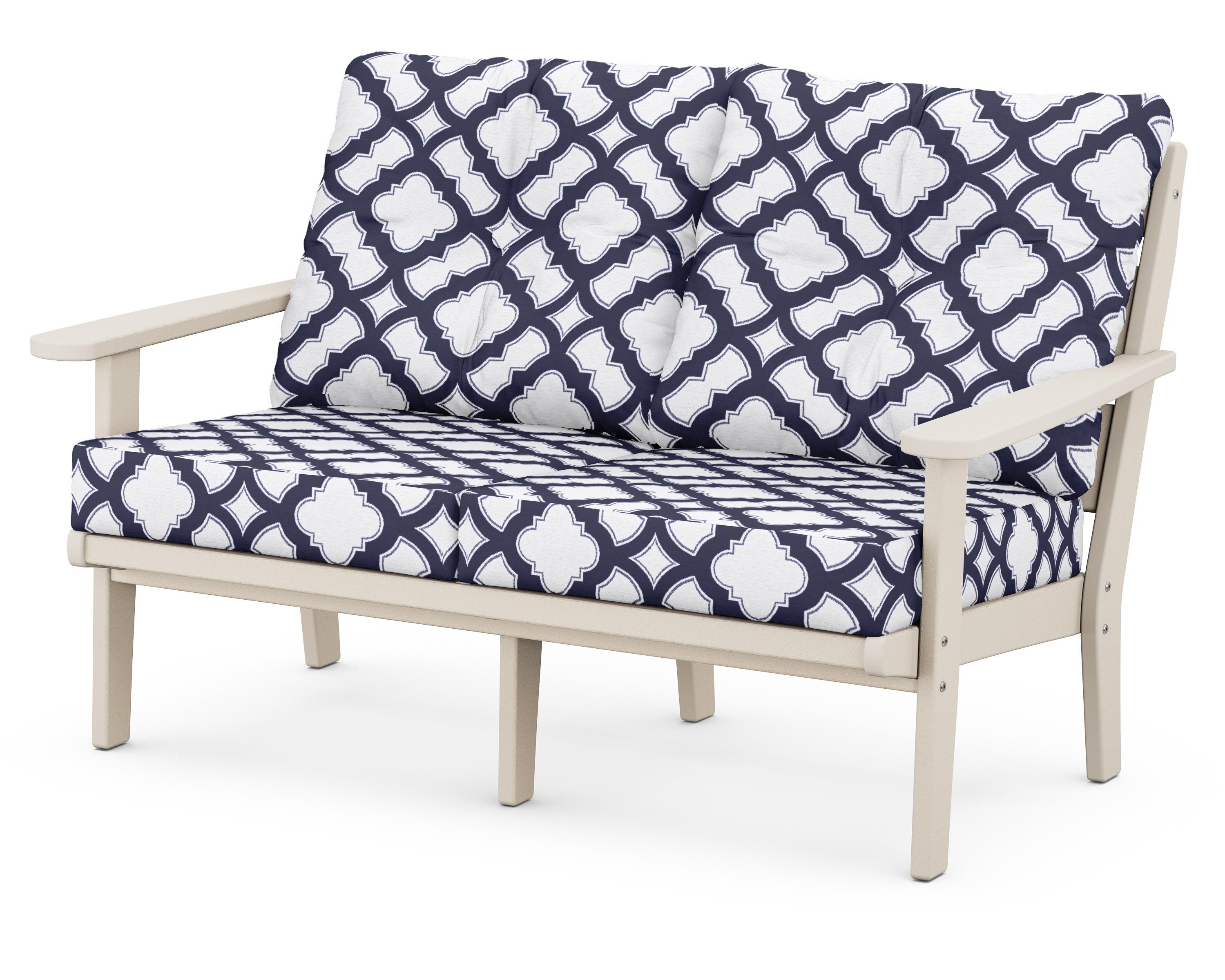 POLYWOOD® Lakeside Deep Seating Loveseat in Sand / Trellis Navy