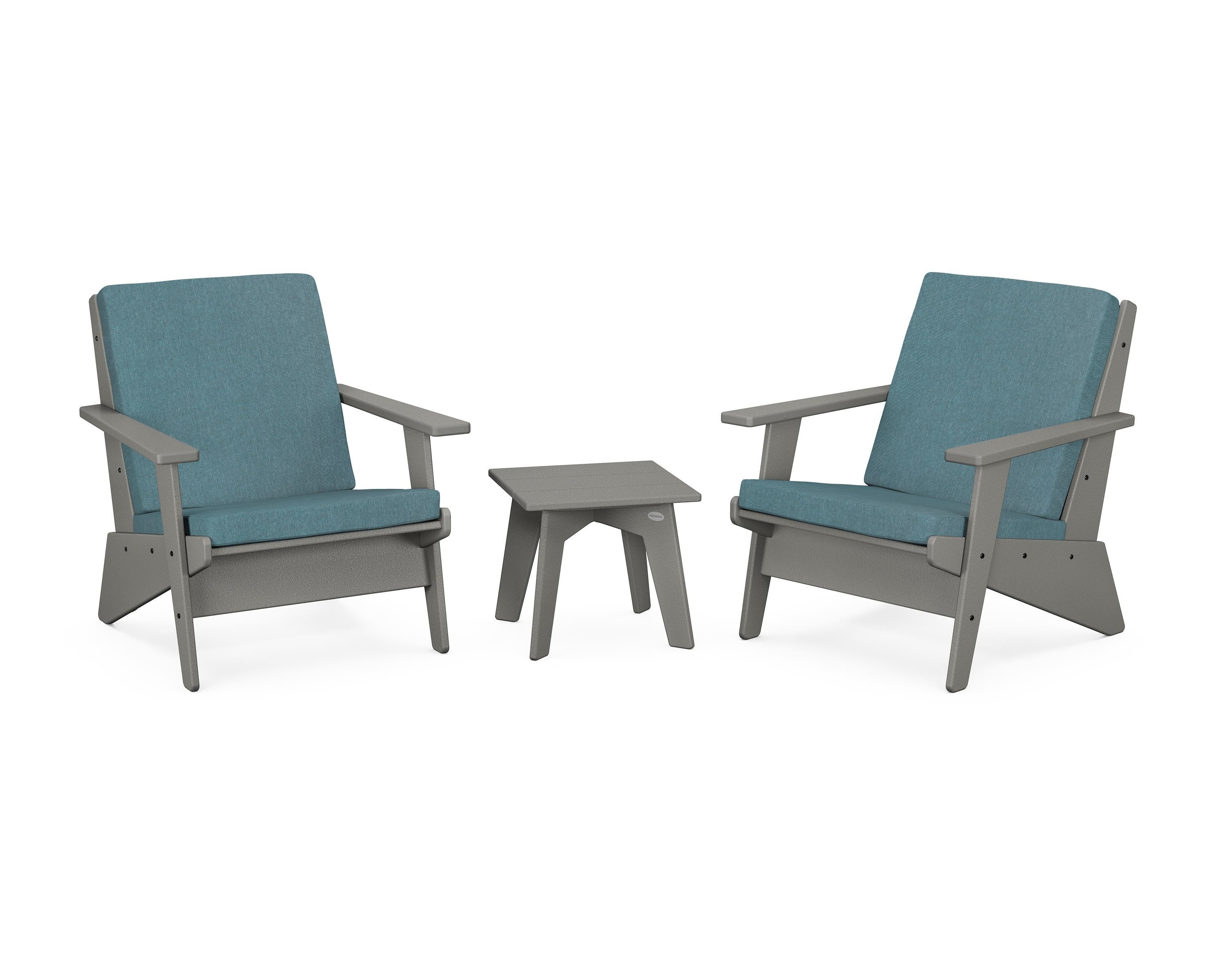 POLYWOOD® Riviera Modern Lounge 3-Piece Set in Slate Grey / Ocean Teal
