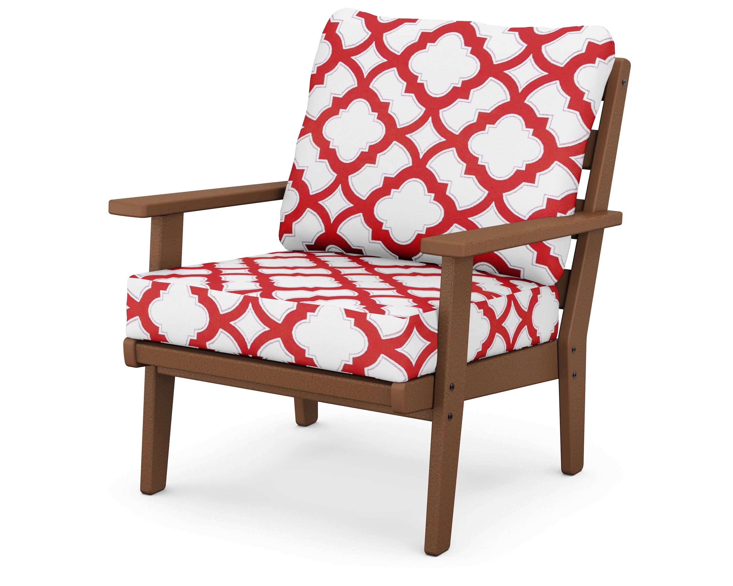 POLYWOOD® Grant Park Deep Seating Chair in Teak / Trellis Crimson