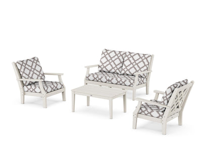 Country Living Wovendale 4-Piece Deep Seating Set with Loveseat in Sand / Trellis Grey Mist