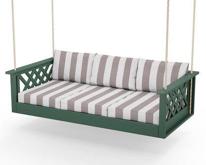 Country Living Wovendale Daybed Swing in Green / Cabana Stripe Grey Mist
