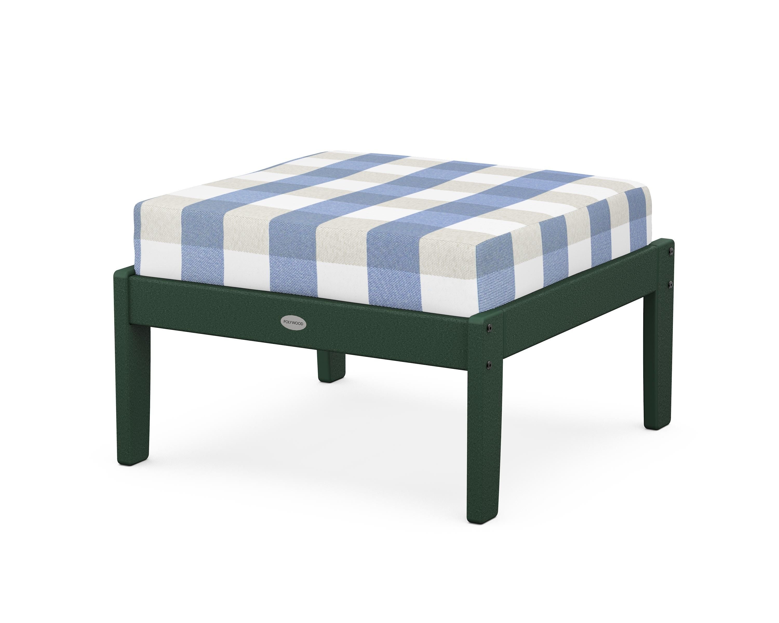 POLYWOOD® Braxton Deep Seating Ottoman in Green / Buffalo Plaid Sky Blue