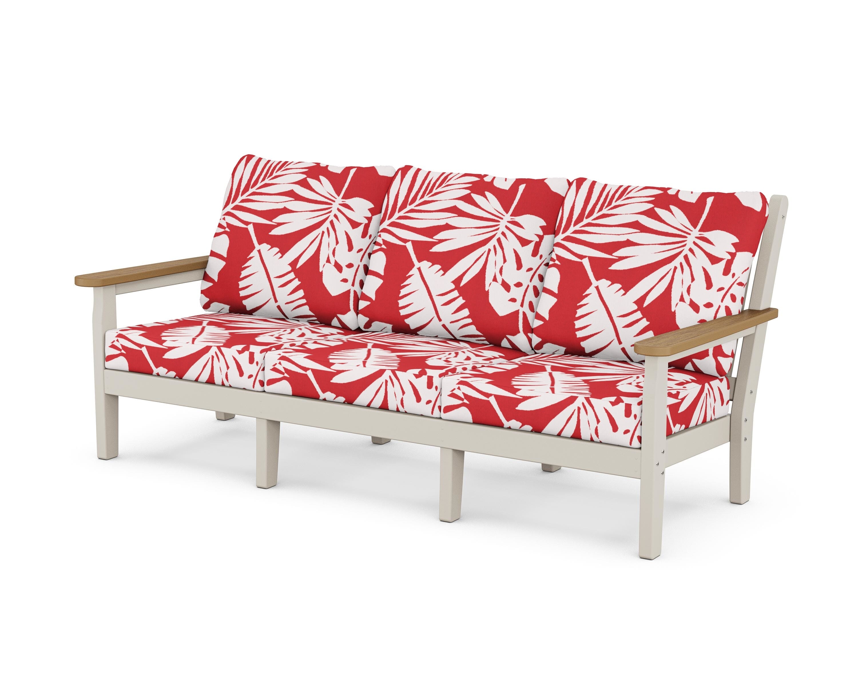 POLYWOOD® Chippendale Deep Seating Sofa in Sand / Natural / Leaf Crimson