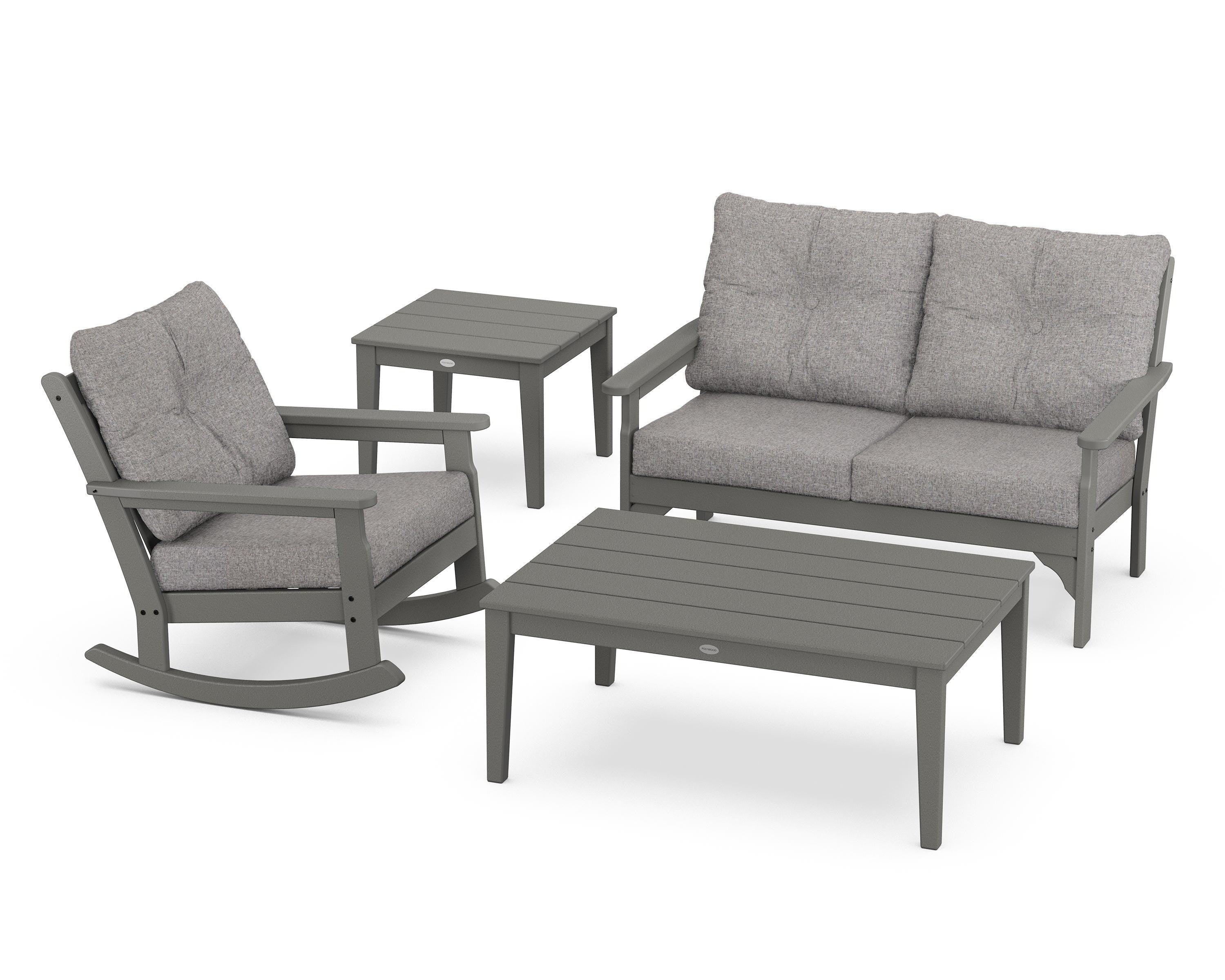 POLYWOOD® Vineyard 4-Piece Deep Seating Rocker Set in Slate Grey / Grey Mist