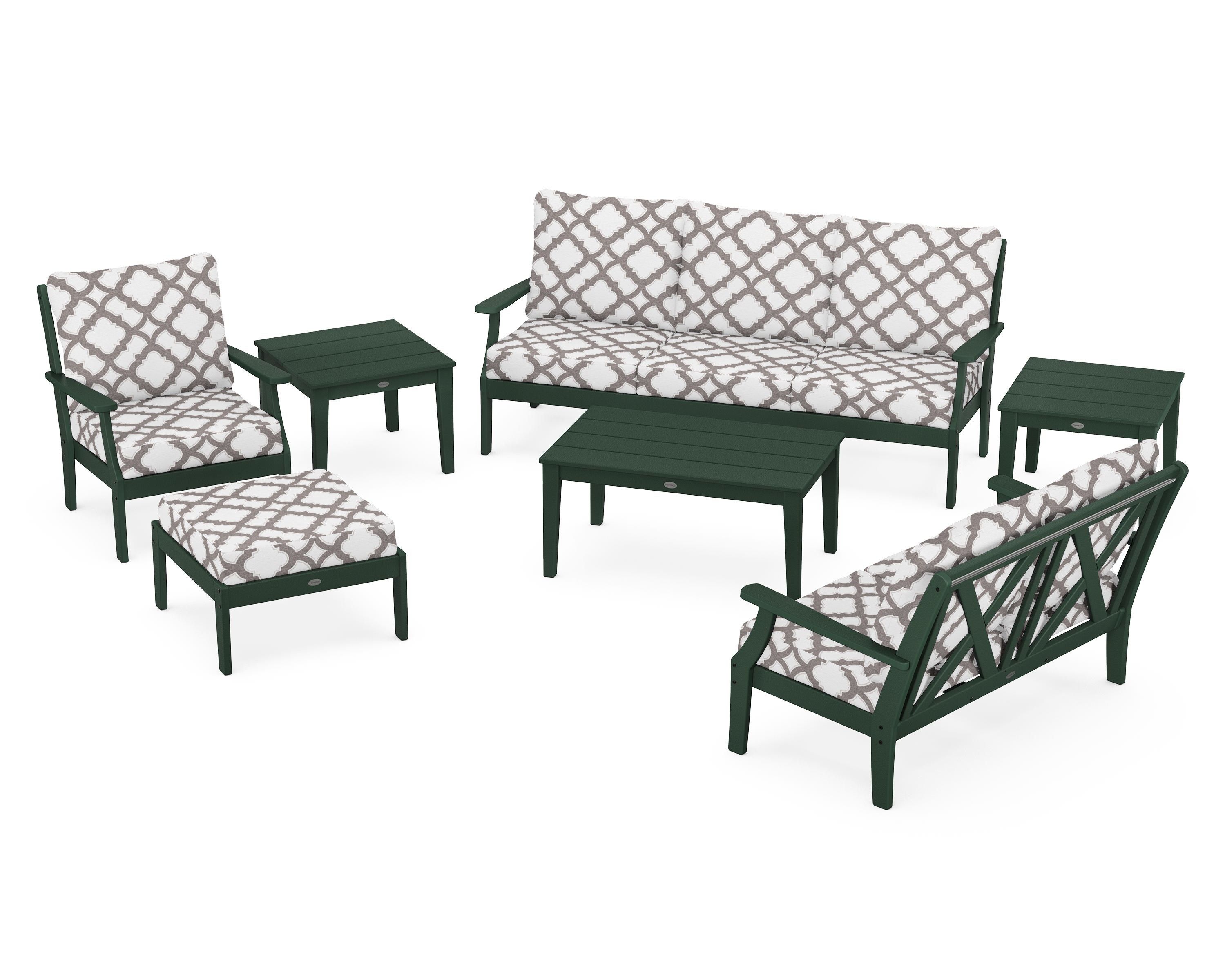 POLYWOOD® Braxton 7-Piece Deep Seating Set in Green / Trellis Grey Mist