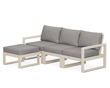 POLYWOOD® EDGE 4-Piece Modular Deep Seating Set with Ottoman in Sand / Grey Mist