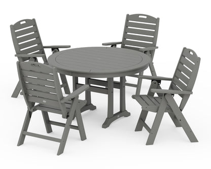 POLYWOOD® Nautical Highback Chair 5-Piece Round Dining Set with Trestle Legs in Slate Grey