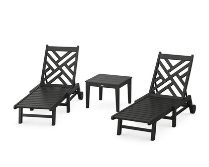 POLYWOOD® Chippendale 3-Piece Chaise Set with Wheels in Black