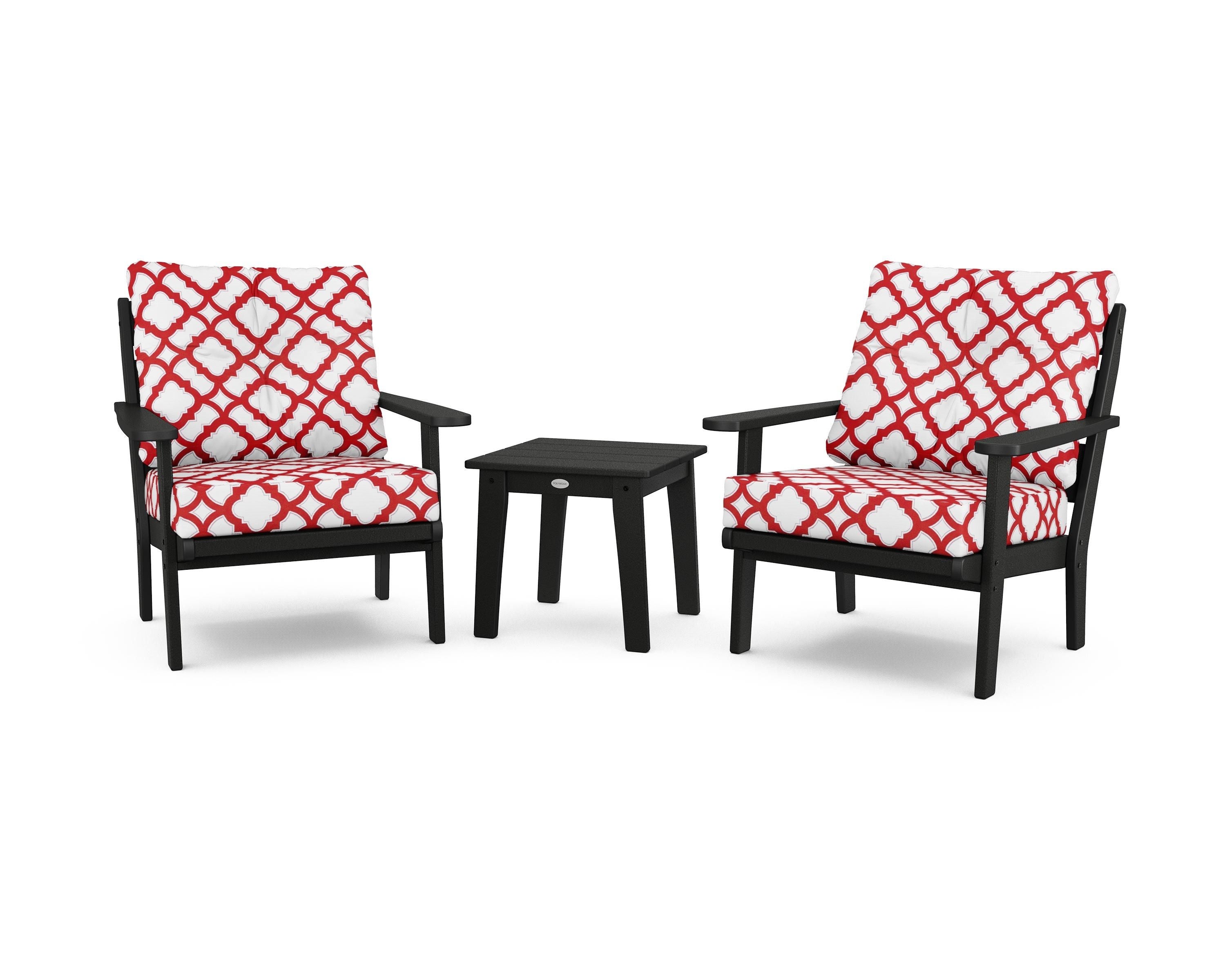 POLYWOOD® Lakeside 3-Piece Deep Seating Chair Set in Black / Trellis Crimson