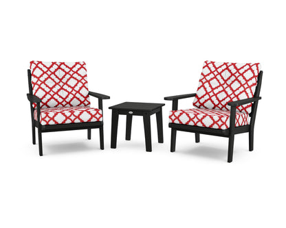 POLYWOOD® Lakeside 3-Piece Deep Seating Chair Set in Black / Trellis Crimson