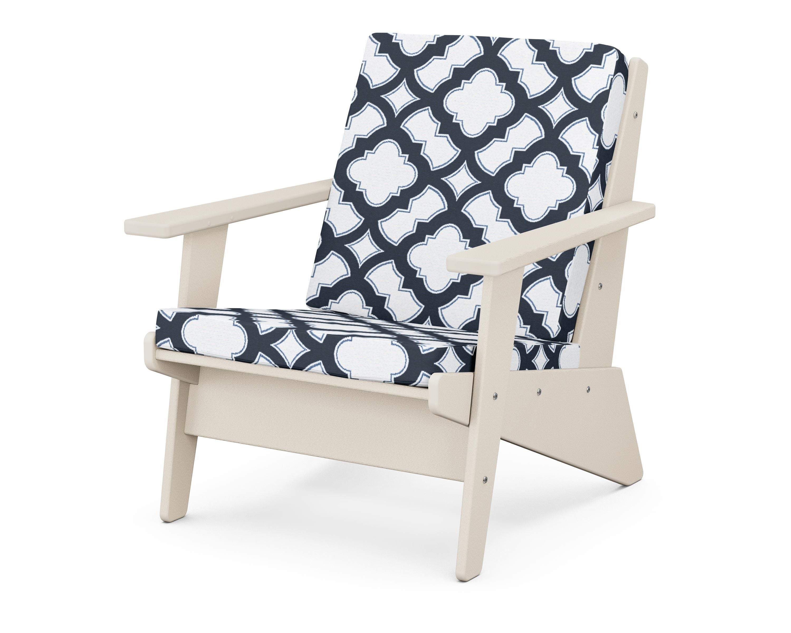 POLYWOOD® Riviera Modern Lounge Chair in Sand / Trellis Marine Indigo