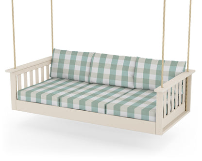POLYWOOD® Vineyard Daybed Swing in Sand / Buffalo Plaid Glacier Spa
