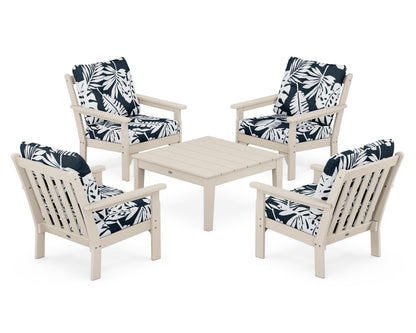 POLYWOOD® Vineyard 5-Piece Deep Seating Conversation Set in Sand / Leaf Marine Indigo