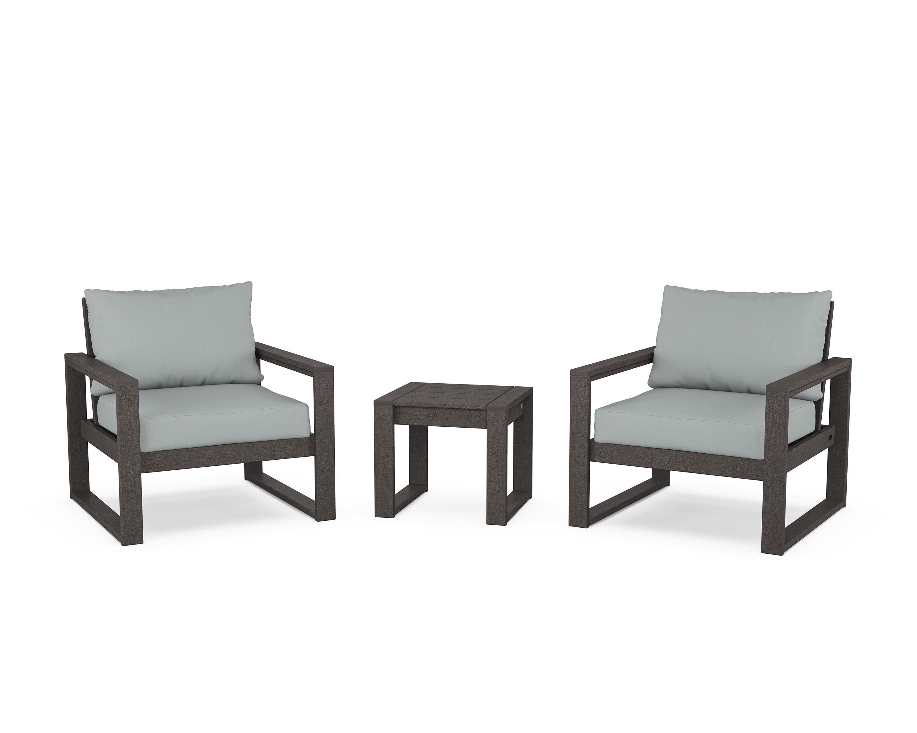POLYWOOD® EDGE Sectional 3-Piece Deep Seating Set in Vintage Coffee / Spa