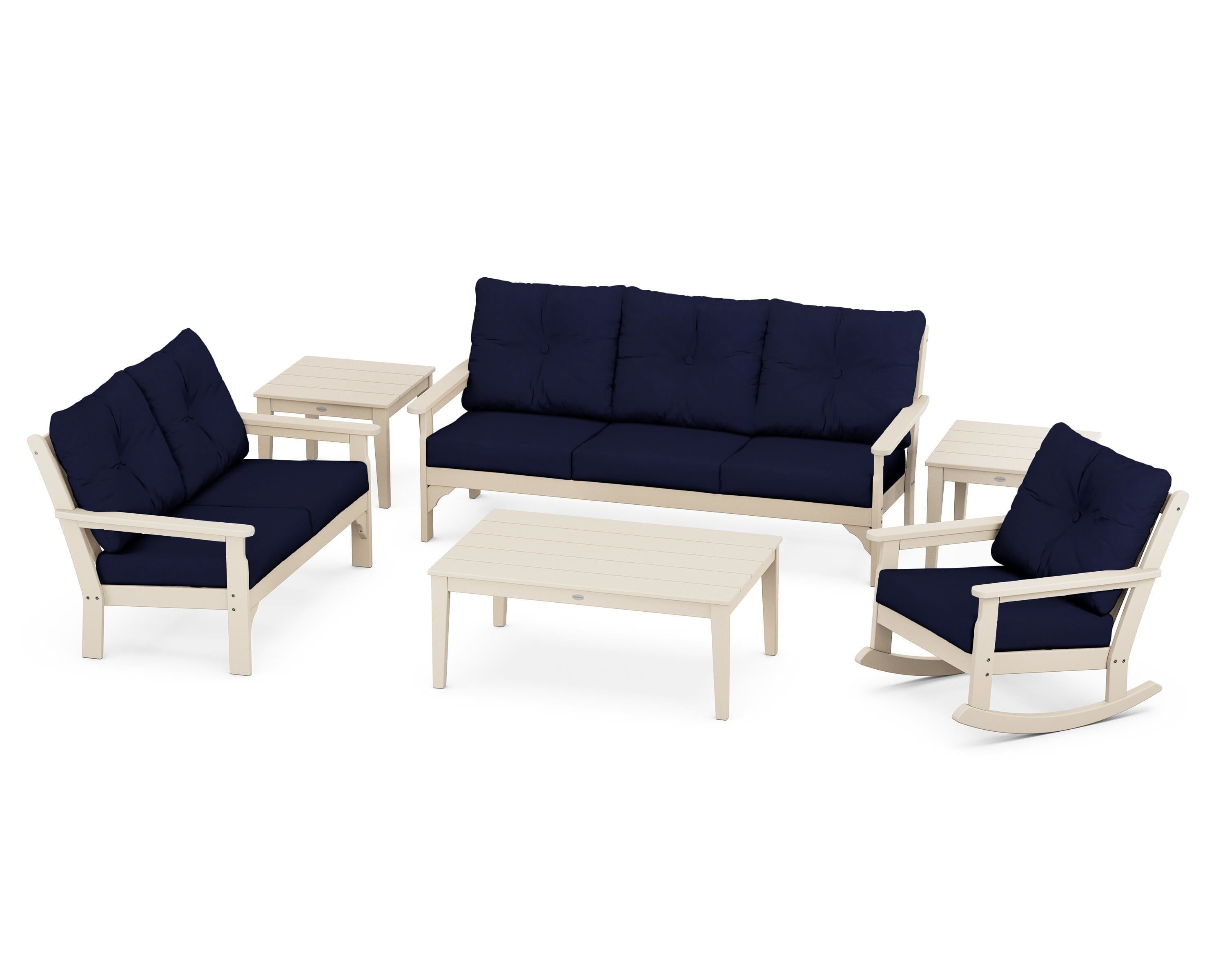 POLYWOOD® Vineyard 6-Piece Deep Seating Set in Sand / Navy