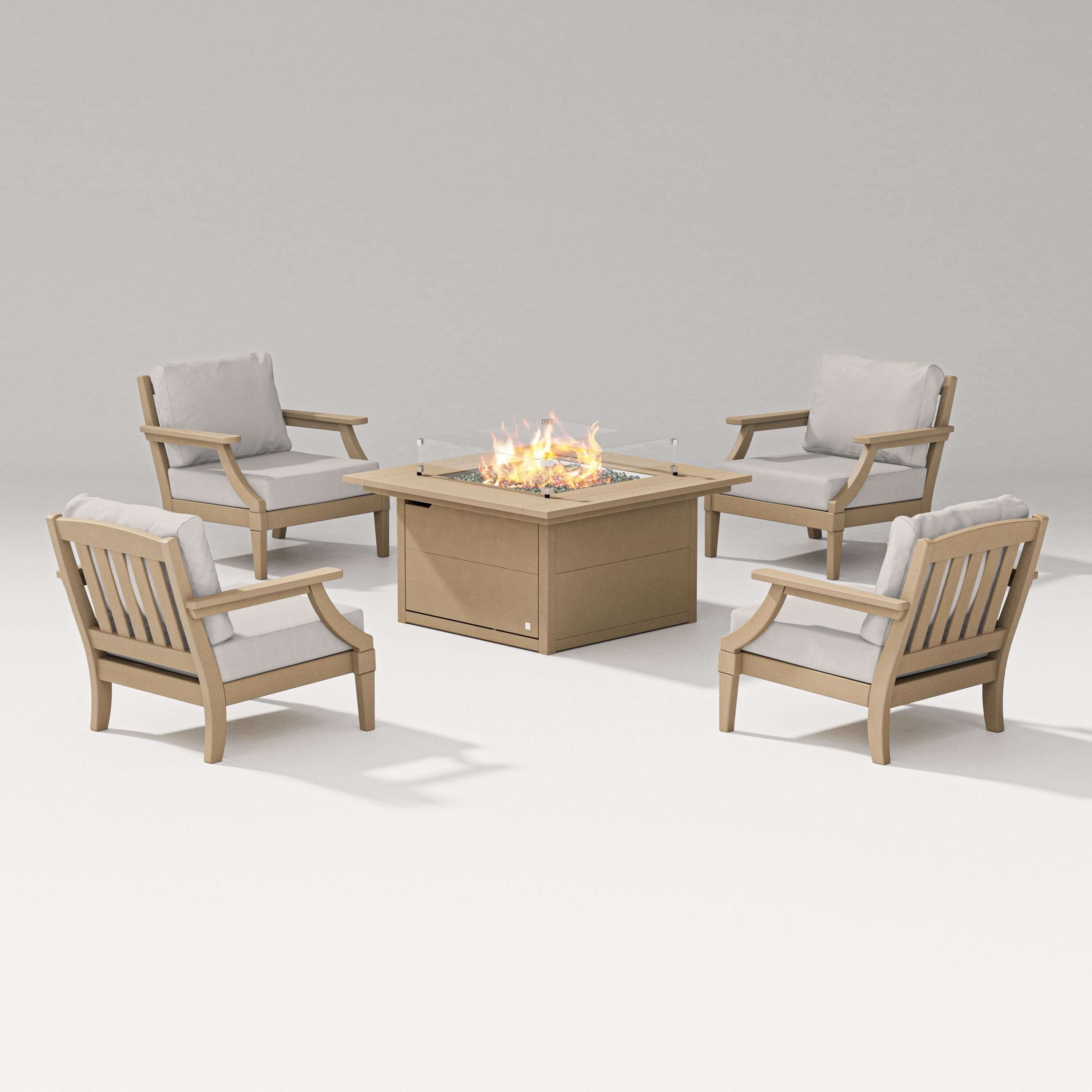PW Designer Series Estate 5-Piece Lounge Fire Table Set in Vintage Sahara / Cast Ash