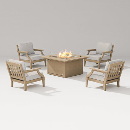 PW Designer Series Estate 5-Piece Lounge Fire Table Set in Vintage Sahara / Cast Ash