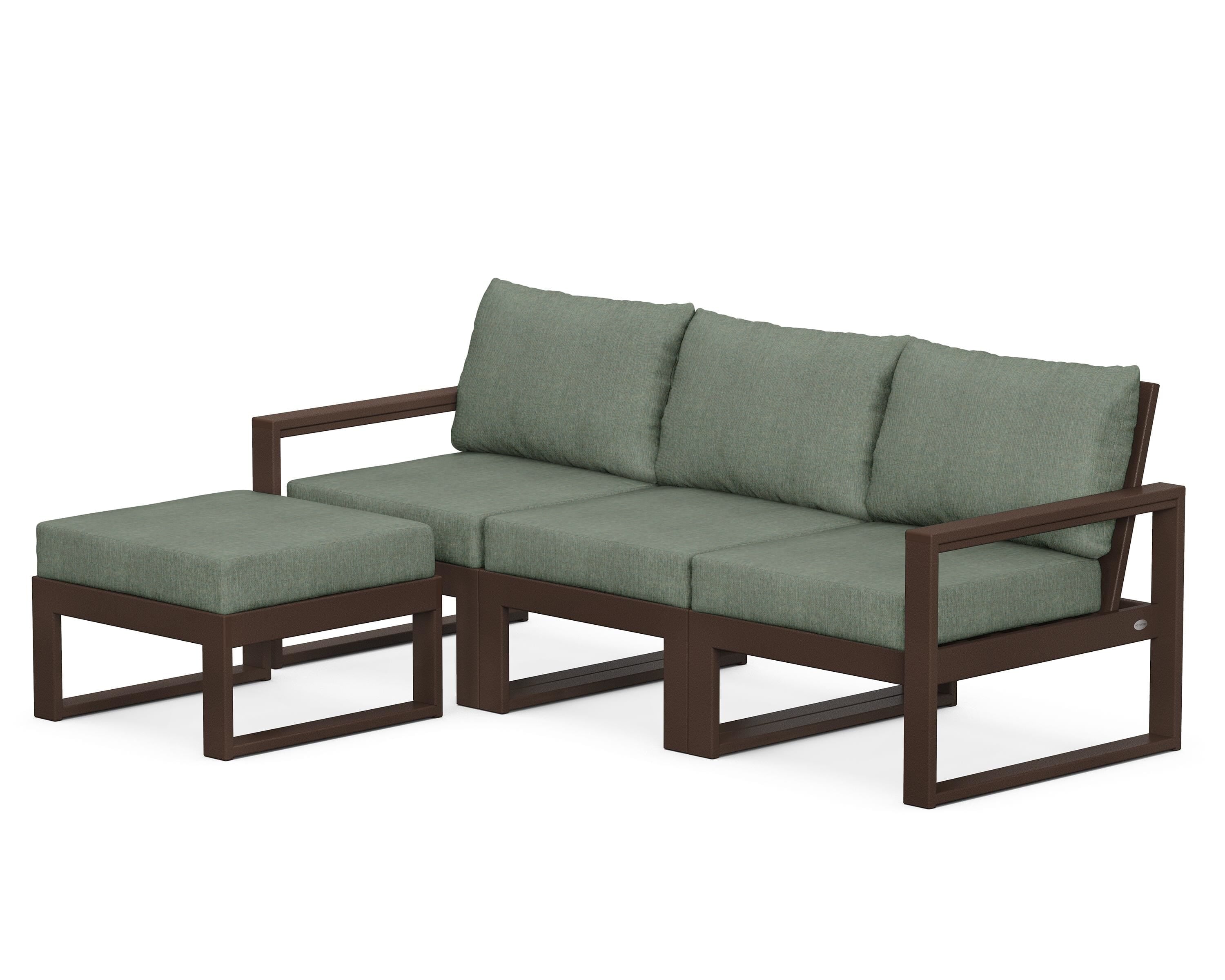 POLYWOOD® EDGE 4-Piece Modular Deep Seating Set with Ottoman in Mahogany / Cast Sage