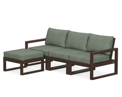 POLYWOOD® EDGE 4-Piece Modular Deep Seating Set with Ottoman in Mahogany / Cast Sage