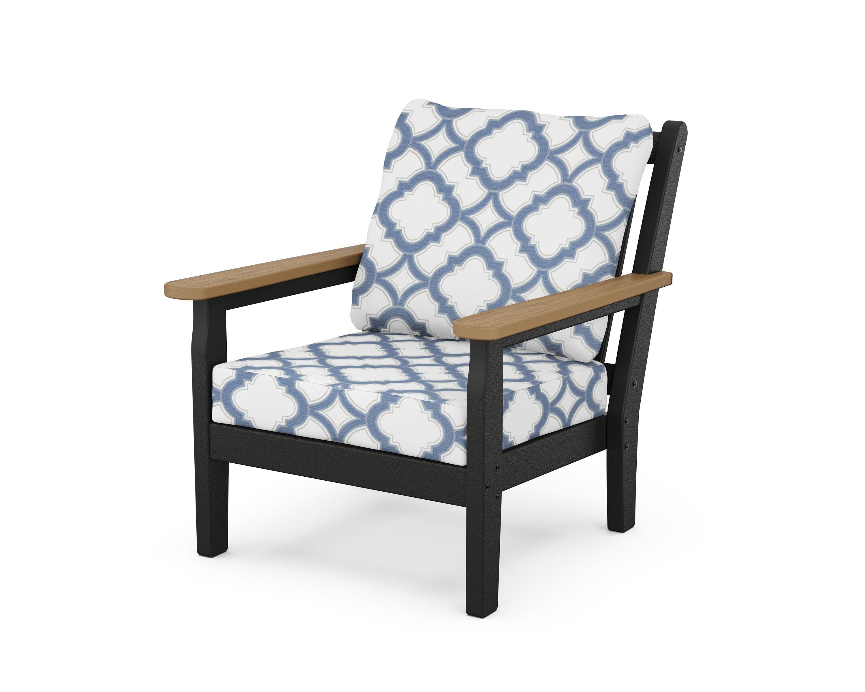 POLYWOOD® Chippendale Deep Seating Chair in Black / Natural / Trellis Sky Blue