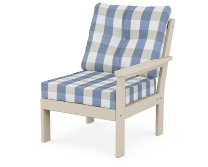 POLYWOOD® Vineyard Modular Right Arm Chair in Sand / Buffalo Plaid Sky Blue