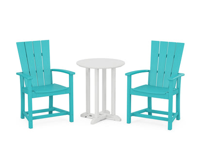 POLYWOOD® Quattro 3-Piece Round Farmhouse Bistro Dining Set in Aruba / White