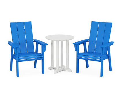POLYWOOD® Modern Curveback Adirondack 3-Piece Round Bistro Dining Set in Pacific Blue / White