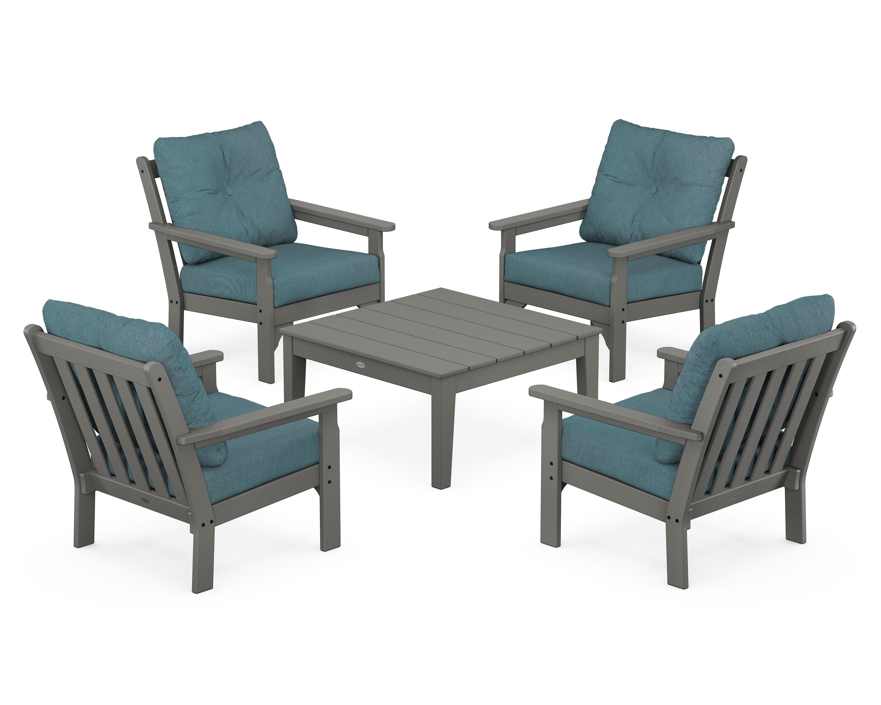 POLYWOOD® Vineyard 5-Piece Deep Seating Conversation Set in Slate Grey / Ocean Teal
