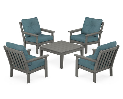 POLYWOOD® Vineyard 5-Piece Deep Seating Conversation Set in Slate Grey / Ocean Teal
