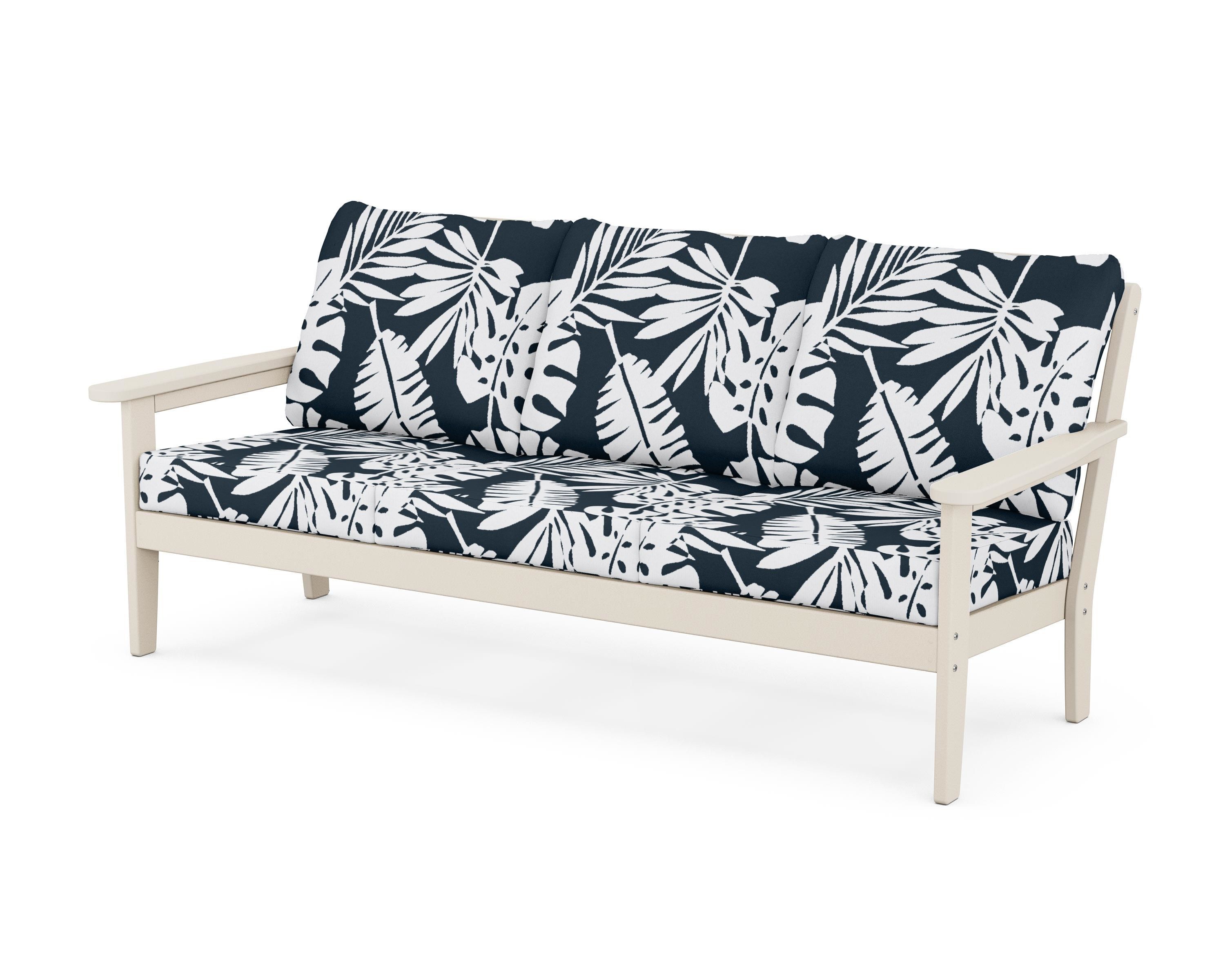 Country Living Cottage Deep Seating Sofa in Sand / Leaf Marine Indigo