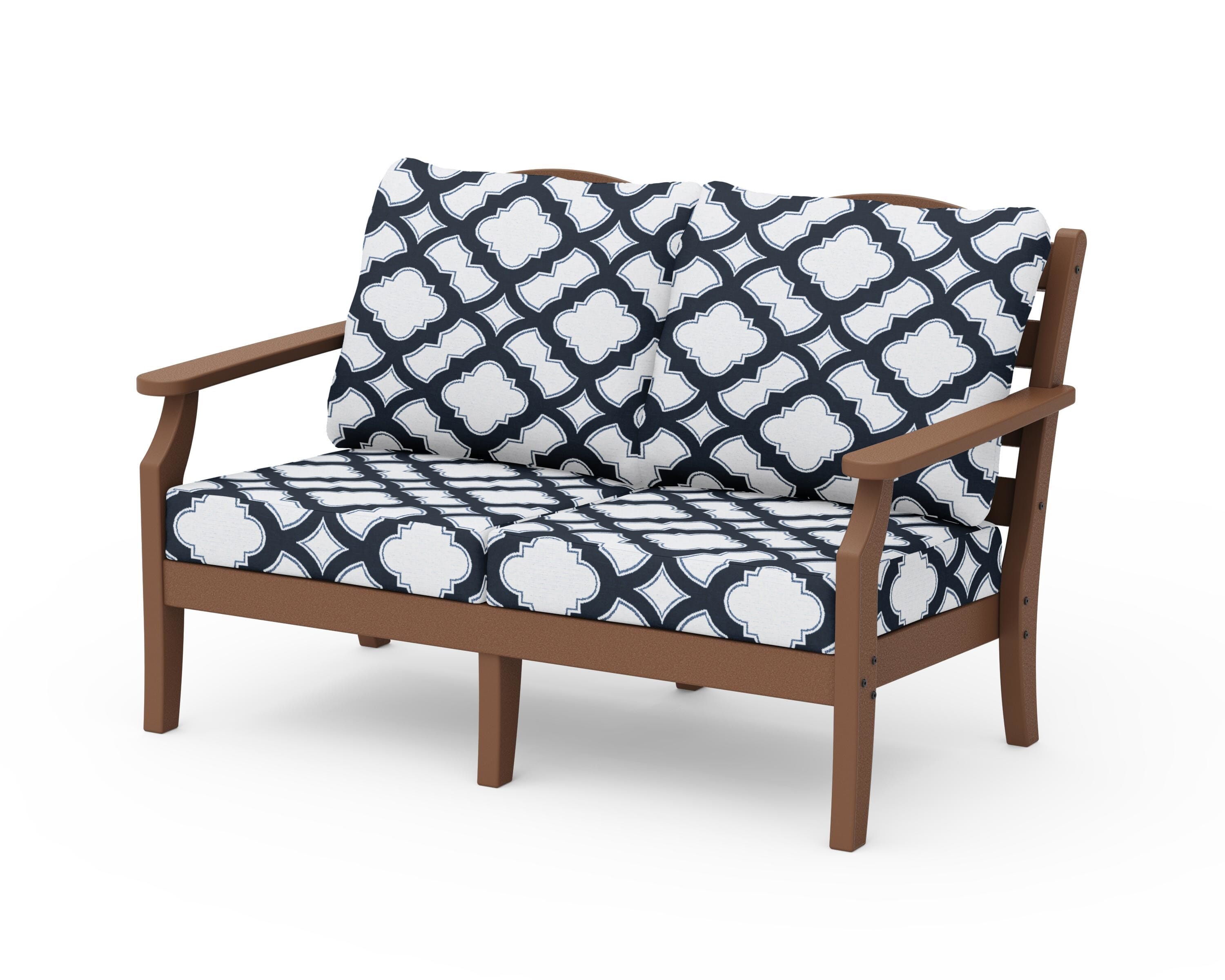 Draper James™ by  POLYWOOD® Savannah Deep Seating Loveseat in Teak / Trellis Marine Indigo