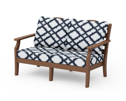 Draper James™ by  POLYWOOD® Savannah Deep Seating Loveseat in Teak / Trellis Marine Indigo
