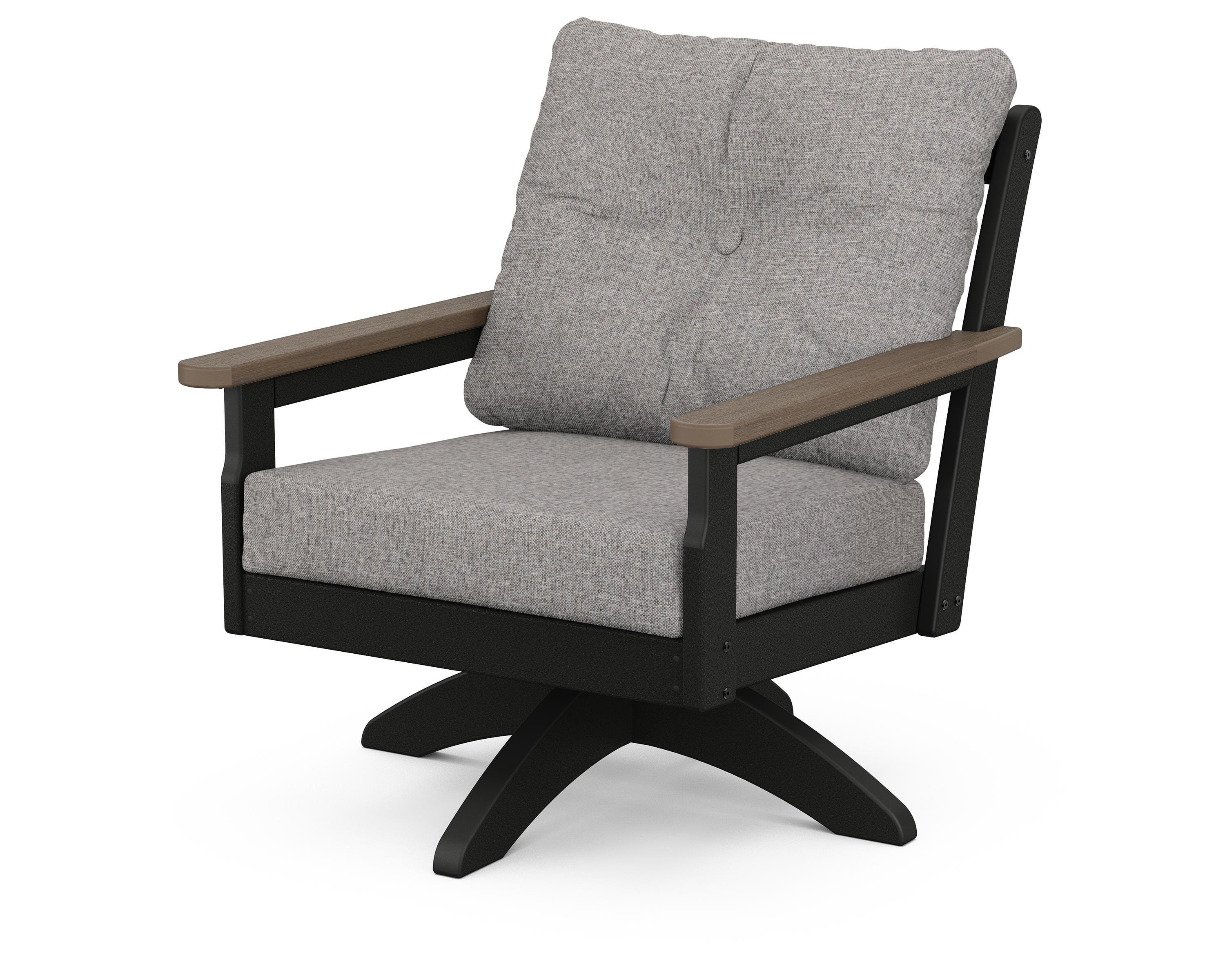 POLYWOOD® Vineyard Deep Seating Swivel Chair in Black / Kona / Grey Mist