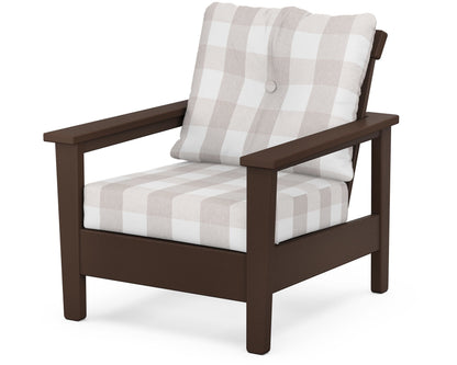 POLYWOOD® Prescott Deep Seating Chair in Mahogany / Buffalo Plaid Dune Burlap