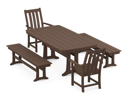 POLYWOOD® Vineyard 5-Piece Dining Set with Trestle Legs in Mahogany