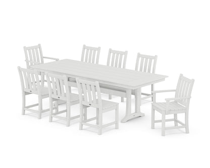 POLYWOOD® Traditional Garden 9-Piece Farmhouse Dining Set with Trestle Legs in White