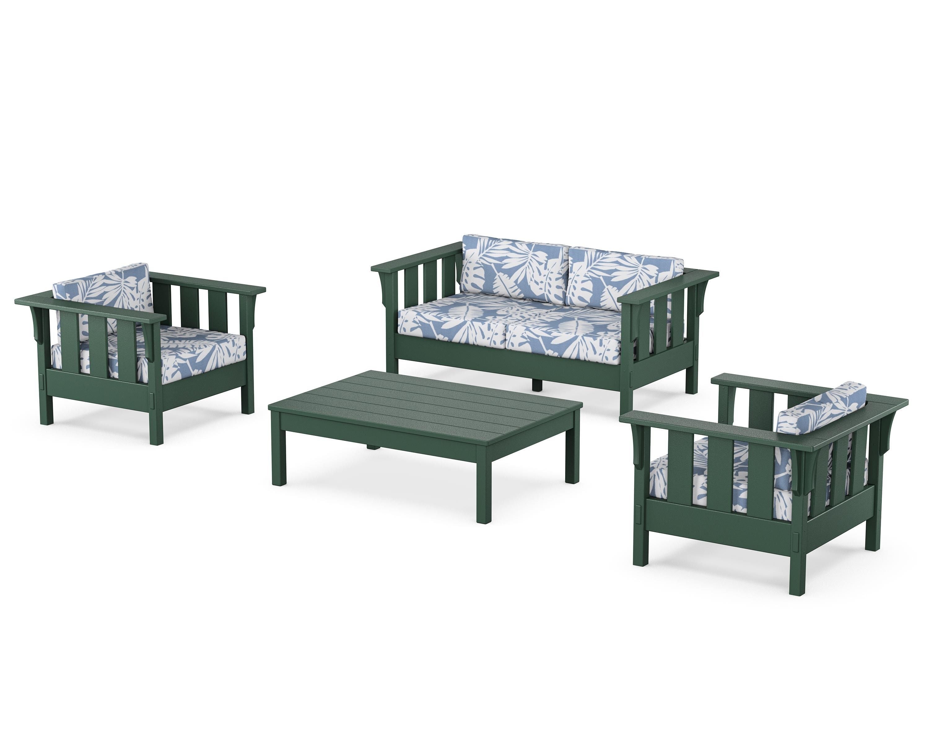 Martha Stewart by POLYWOOD® Acadia 4-Piece Deep Seating Set with Loveseat in Green / Leaf Sky Blue