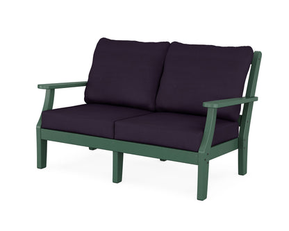 Martha Stewart by POLYWOOD® Chinoiserie Deep Seating Loveseat in Green / Navy Linen