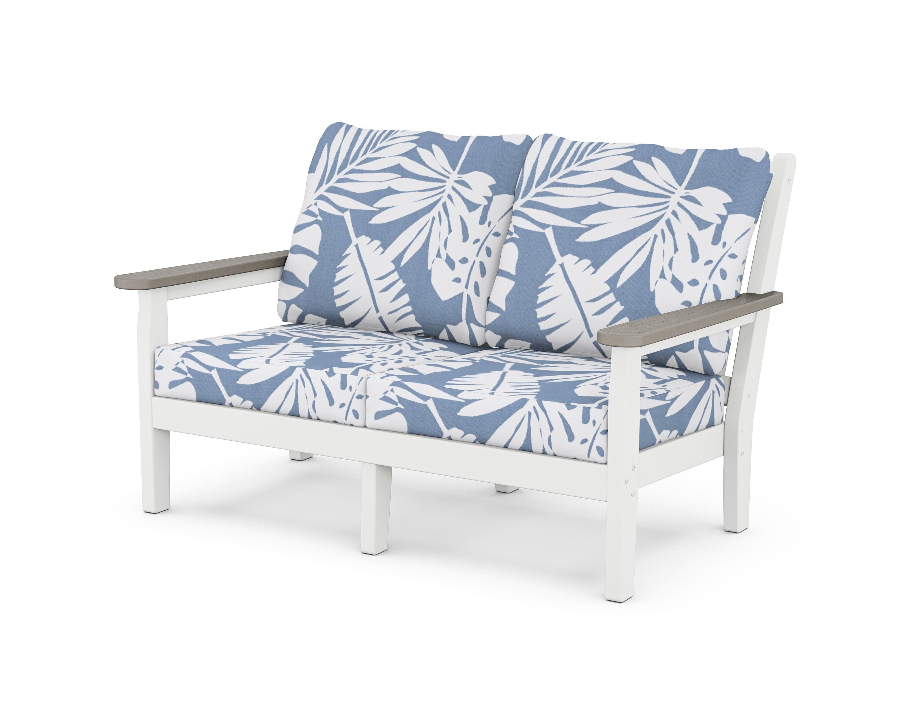 POLYWOOD® Chippendale Deep Seating Loveseat in White / Driftwood / Leaf Sky Blue
