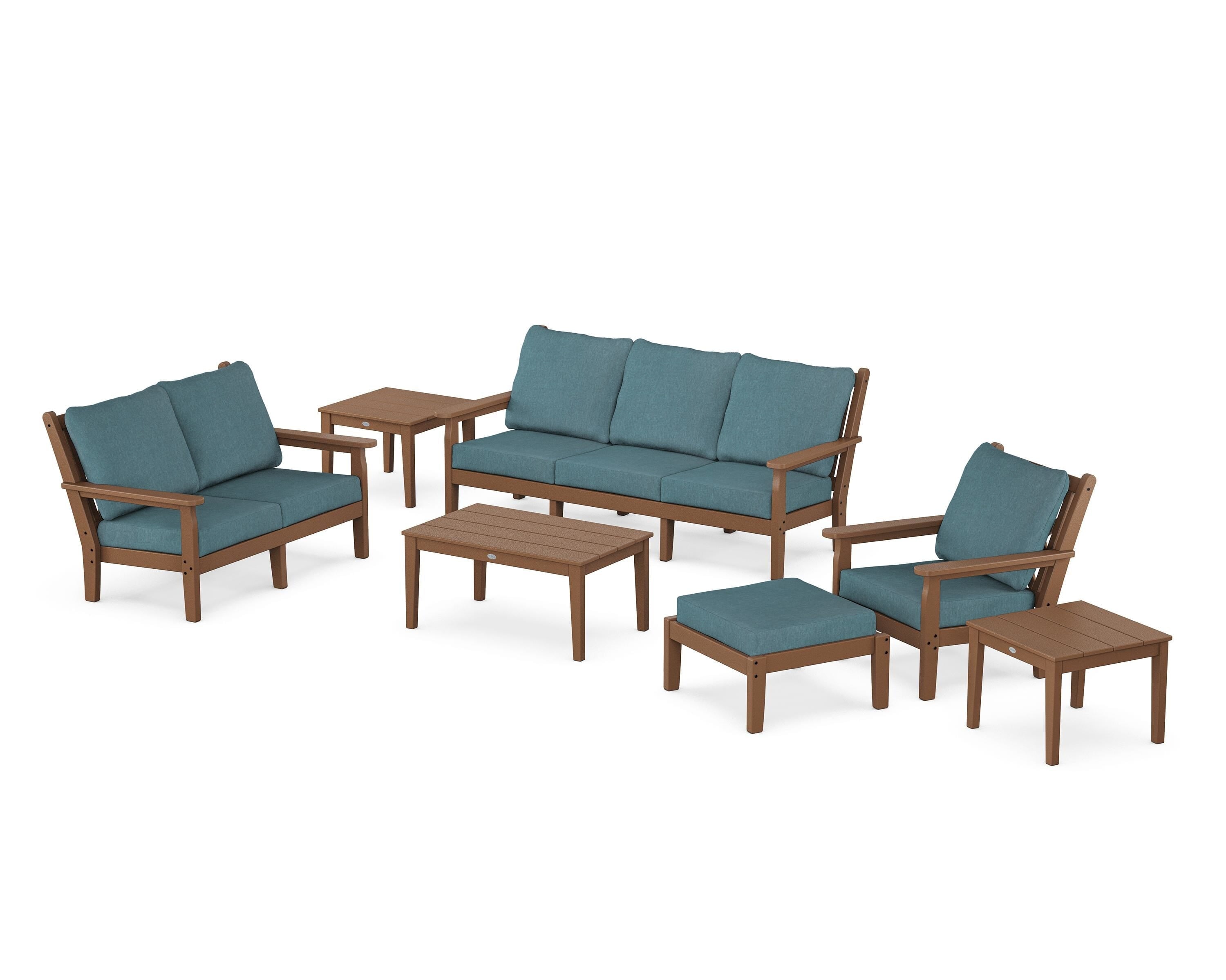 POLYWOOD® Chippendale 7-Piece Deep Seating Set in Teak / Ocean Teal