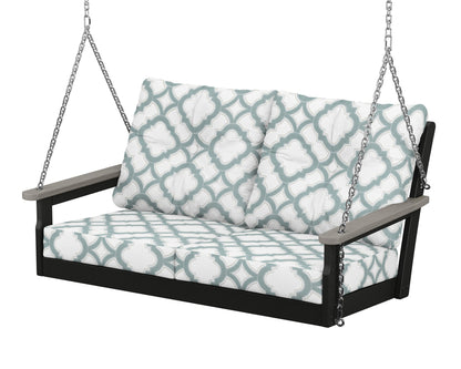 POLYWOOD® Vineyard Deep Seating Swing in Black / Driftwood / Trellis Glacier Spa