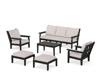 POLYWOOD® Chippendale 6-Piece Lounge Sofa Set in Black / Dune Burlap