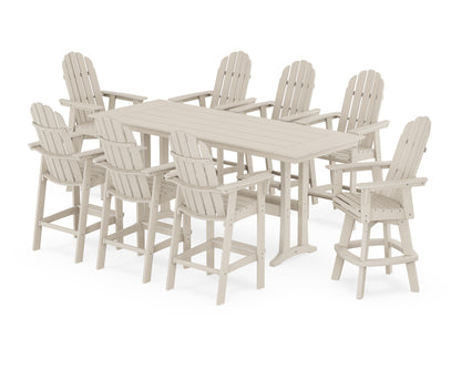 POLYWOOD® Vineyard Curveback Adirondack Swivel 9-Piece Farmhouse Bar Set with Trestle Legs in Sand
