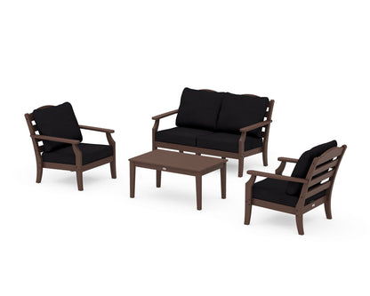 Draper James™ by  POLYWOOD® Savannah 4-Piece Deep Seating Set with Loveseat in Mahogany / Midnight Linen