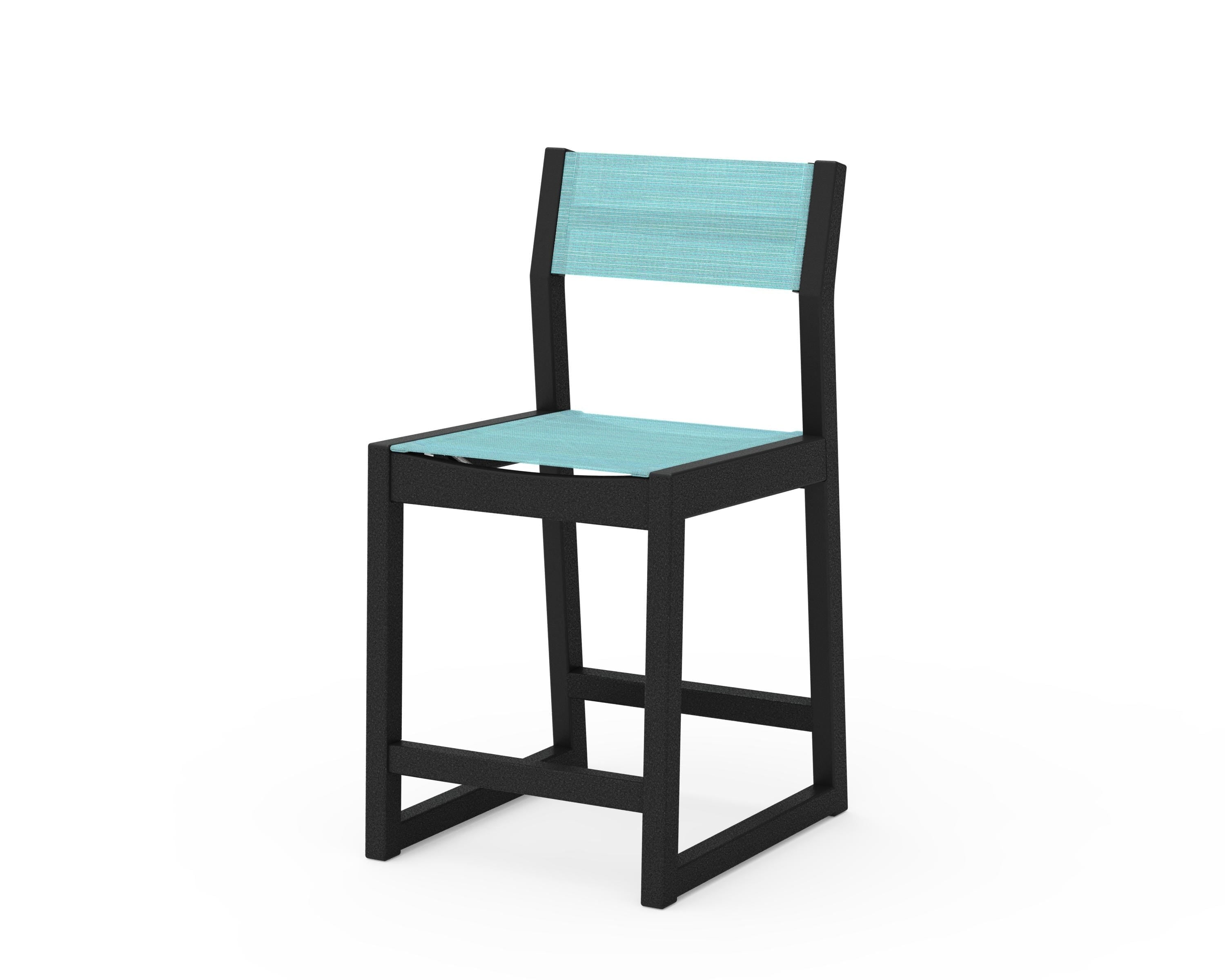 POLYWOOD® EDGE Sling Counter Side Chair in Black / Dupioni Aquamarine Sling