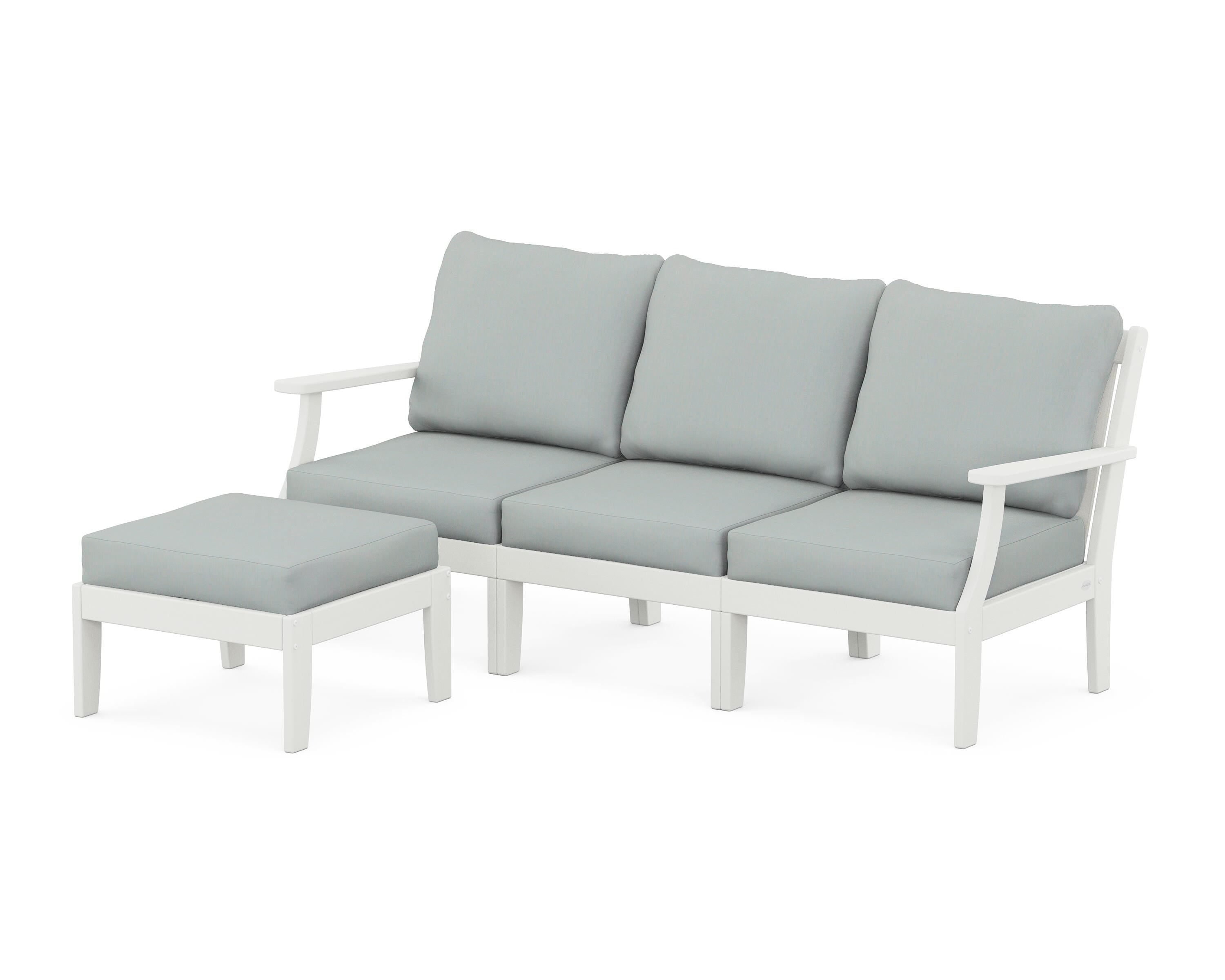 POLYWOOD® Braxton Modular 4-Piece Deep Seating Set with Ottoman in Vintage White / Spa